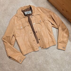 Vintage Y2K Cropped Tan Leather Jacket